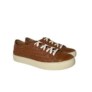 Frye Lena Woven Leather Sneakers 9.5 Brown Low Top Lace Up Casual Comfort Shoes